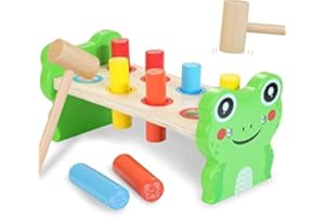 AMTREEN Winique Wooden Hammering Pounding Toy Montessori Early Developmental Toys for 2 3 4 Year Old Sensory Learning Toys with 2 Mallets & 8 Pegs (HPT21)