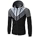 Produktbild VENMO Herren Langarm Patchwork Hoodie Kapuzenpulli Top Outwear Bluse Herren Winter Herbst Strickjacken Freizeit Reißverschluss Mäntel lässig Warm Sweatshirts Mode Sport Kapuzenpullover (Black, 2XL)