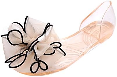 Mineroad Womens Ladies Summer Breathable Beach Shoes Jelly Crystal Bowknot Flat Casual Sandals Shoes Apricot UK 3