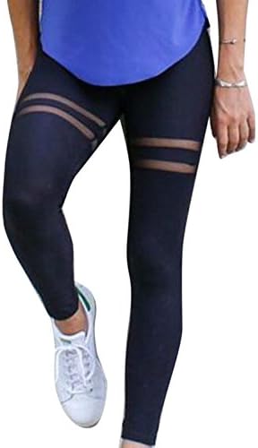 Zojuyozio Women Casual High Waist Tight Patchwork Yoga Ankle Pants Trouses Blue L