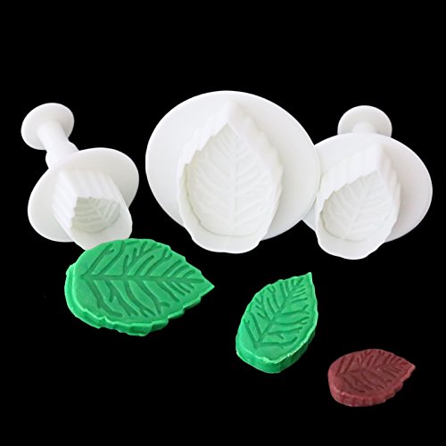 ZNU 3tlg. Rosa-Blatt / Blumen Ausstechformen Ausstecher mit Auswerfer Stempel Marzipan Fondant Torten Tortendeko Kuchen NEU