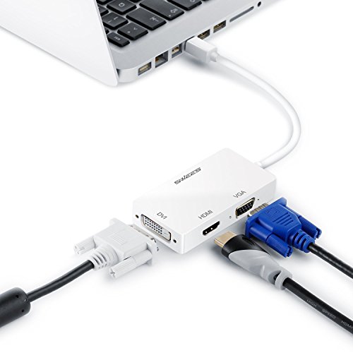 Swees® 3in1 Mini Display Port zu VGA + HDMI + DVI Adapter Konverter Kabel für Apple MacBook, MacBook Air, MacBook Pro, iMac, Mac mini, Microsoft Surface Pro 1 2 3, Lenovo Thinkpad X1/ Carbon/ Touch/ Helix usw - Weiß