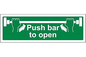 VSAFETY V Safety 22001BJ-S Push Bar To Open Sign - Landscape - 450mm x 150mm - Self Adhesive Vinyl, Green