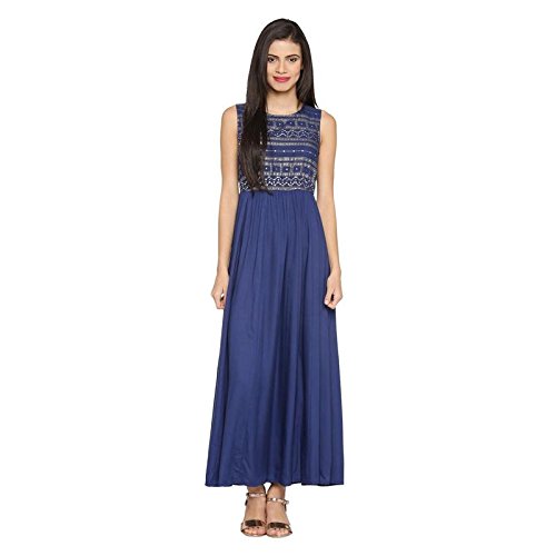 chinese dress ladies Buy Akkriti by Pantaloons Women's Rayon Maxi Dress  (205000005852201_Black_Large) at Amazon.in