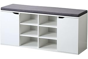 ‎KESPER Kesper | Schuhschrank mit Sitzkissen, Material: Faserplatte, Maße: B103,5 x H48 cm x L29,5 cm, Farbe: Weiß | 15918 13