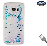 Aireratze Galaxy S7 Edge Handyhülle,Galaxy S7 Edge Hülle, Galaxy S7 Edge case, Glitter Bling Liquid Clear Premium Shockproof Quicksand Hülle for Samsung S7 Edge（Blue）+ Free USB Cable