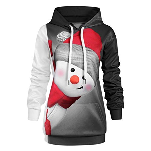 ZODOF Sudadera con Capucha Navidad Mujer Mangas largas Cuello Redondo Moda Impresión navideña Encapuchado Gorra Sudadera Tops Sudadera Navidad Unisex Hooded Cap Sweatershirt