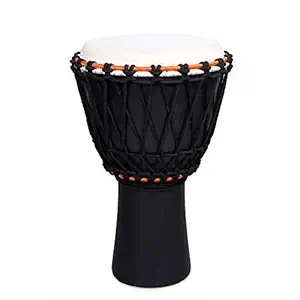 Star Musical and Handicraft Djembe 12 Inch Musical Instrument African Djembe Percussion Hand Drums Tribal Dholki African Free Style Rope Tuned Djembe - 12 X 22.5 Inches (Black)