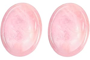 GEMMYDREAM 2 Pcs Rose Quartz Healing Crystal Worry Stone, Polished Thumb Stone for Anxiety Stress Relief, Natural Gemstone Oval Stone for Meditation and Energy Balance