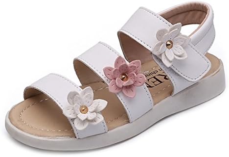 YUHUAWYH Girls Sandals Flowers Shoes Little Big Kids (33:19.5CM/7.68in, White)