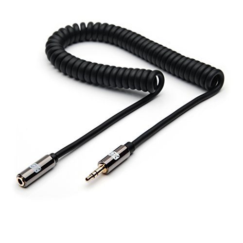 XO 3.5mm Stereo Audio Spiralkabel schwarz, 3m – Audio Verlängerungskabel männlich auf weiblich für Apple iPhone, iPod, iPad, Samsung, Smartphones & Tablets, MP3 Players, Lautsprecher, PCs, Kopfhörer, Autoradio - 3