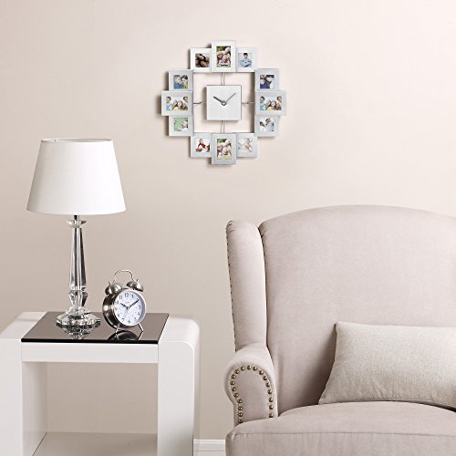 VonHaus Fotorahmen Bilderrahmenuhr Uhr Aluminium Silber Für 12 Fotos - 2