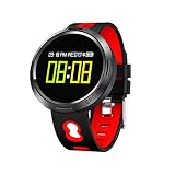 Limin Smart Armband Farbdisplay OLED Runder Bildschirm Touchscreen Schrittanzahl Herzfrequenz Blutdruck Sauerstoff Information push X9VO (schwarz, grün, rot, silber) (Color : Red)