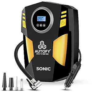 Autofy Sonic with AUTO Cut 1 Year Warranty Digital Car Tyre Inflator 150PSi Portable Air Compressor Pump with Emergency LED Light (120W with Copper Coil Motor & 22mm Metal Cylinder)