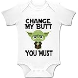 100% Baumwolle Baby Body Acen Baby \'Star Wars Inspired Yoda - Change My Butt, You Must\' - Baby Bodys / Strampler 100% Baumwolle (3-6 Monate)
