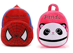 Blue Tree Kids School Bag Soft Plush Backpack Cartoon Bags Combo Mini Travel Bag for for Girls Boys Toddler Baby (Spiderman & New Pink Panda)