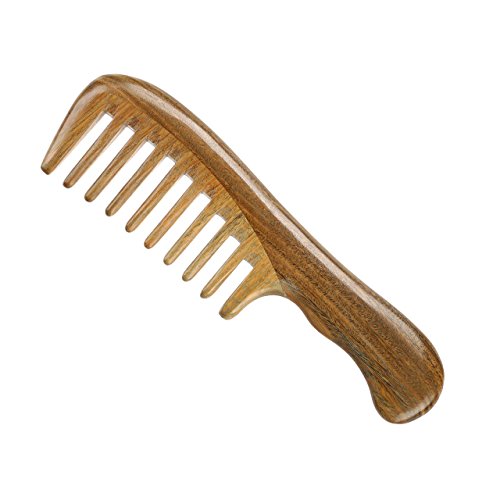 LWBTOSEE Peine para el pelo de sándalo, 100% natural, verde, para desenredar, sin aroma estático, de madera, peine de dientes anchos
