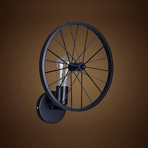 GRH- iron art car wheel retro wall lamp loft creative personality American village retro industrial style bedroom room balcony corridor small ceiling lamp diameter (30cm / 12in) black ( Size : Wall lamp )