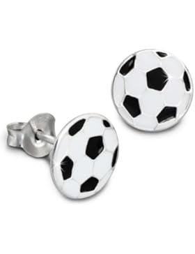 SterlinX Kids - Ohrstecker mit Emaille-Lack - Fußball schwarz/weiß - für Kinder aus 925er Sterling Silber - D1SDO8114S