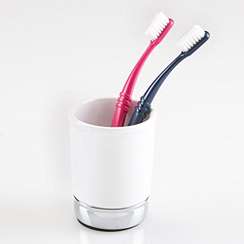 InterDesign York Keramikbecher für das Bad – Weiß/Chrom - 4