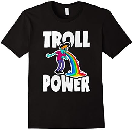 Men's Troll Power Vintage Retro Funny Rainbow Vomit Trolls T-Shirt Large Black