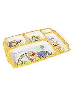 Pagli Food Enterprise Exclusive Kids Dinner Set Malamine Dinner 5 Section Plate Cartoon Printed Attract Kids to Eat Food Kids (Viney PHOO, Yellow+White)