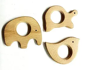 DIYARA Wooden Baby teether (Baby Teethers Pack 3 pcs) )Teething Toys for Kids Elephant,Bird, Turtle Shaped teether (Baby Teethers)-HH24