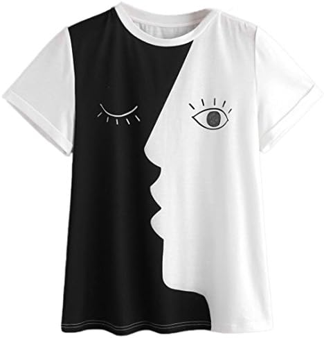 Trada Women's Fashion Eyelashes Print Short Sleeve T-Shirt Top Short Sleeve Print Casual Beach Top Loose Top Spring Mystic Mystic Eyelashes Print Printed Short Sleeve Casual T-Shirt Top (M, White)