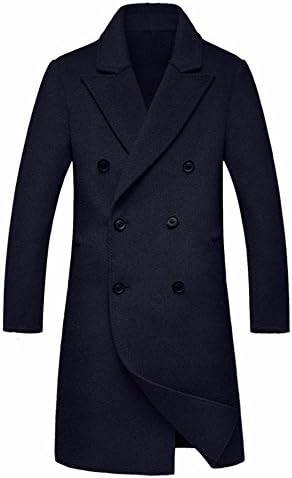 Men'S Winter Cashmere Coat High End Double Breasted Handmade Double-Sided Woolen Simple Windbreaker,Dark Blue,175/L