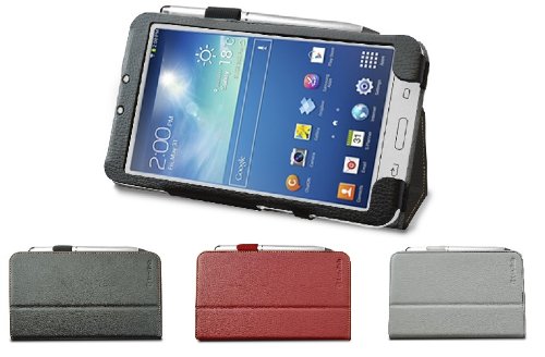 LuvTabSamsung Galaxy Tab 3 8.0 (8 inch) Multi-Angle 'Pen' Case with Auto Sleep Wake Sensor and 2 in 1 Stylus/Biro Pen BLACK
