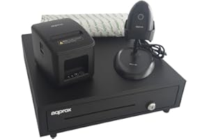 GRIFFIN APPROX Pack TPV Tiroir+Imprimante+Lecteur Codes Barres+Paquet 8 Rouleau 80X60 (CASH01+POS80AM-USB+LS11AS+PAQ.8 Rouleaux 80X60, Noir)