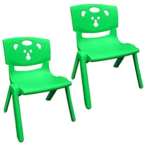 Sunbaby Magic Bear Face Chair Strong & Durable Plastic Best for School Study, Portable Activity Chair for Children,Kids,Baby (Weight Handles Upto 100 Kg Each)-Set of 2 Green/Green