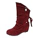 Produktbild DOLDOA Damen Winterstiefel,Einfarbig Schmetterlingsknoten Innerhalb der Zunahme Flache Stiefel (EU: 38, Weinrot - Innerhalb der Zunahme Flache Stiefel)