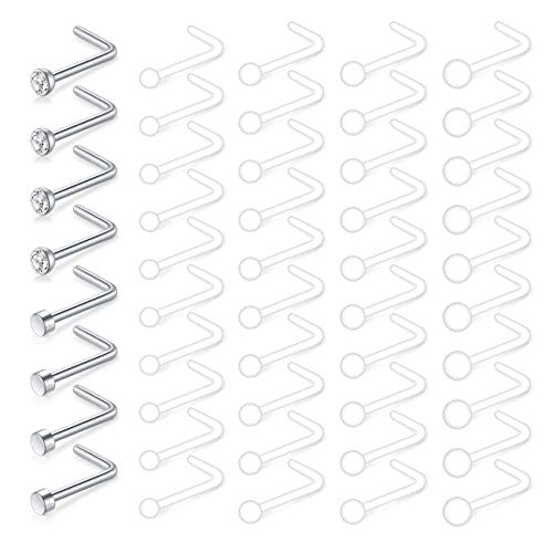 JFORYOU 20G Effacer Bioflex Vis Nez Bague Stud Retainer Bijoux De Corps Piercing Top Boule Plate 1.5/2/2.5/3mm 48 PCS