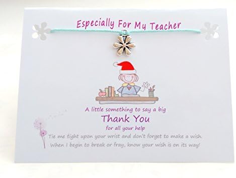 TEACHER Thank You CHRISTMAS Wish String Bracelet (RED CORD) Gift Card. Tibetan Charm & Quote Card. Ideal, Lovely Little Token Thank You Present, Stocking Filler, Keepsake.