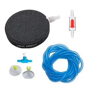 Visual Arrest Aquarium Disc Airstone Oxygen Bubbles Diffuser Kit for Fish Tanks (Without Airpump) 1 Round Air Stone - 2M Silicone Pipe