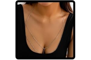 Clataly Bikini Bra Body Chain Sexy Cross Breast Chain Lingerie Necklace Accessories Nightclub Jewelry Adjustable for Women Girls (Silver)