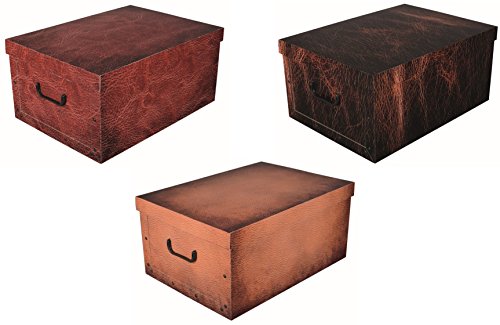 Set aus 3 Stück XXL Deko Kartons in tollen Leder Dekoren - Tolle Motive, passen in jeden Haushalt! Edel und hochwertig! Mit Griffen zum Tragen und XXL Volumen!