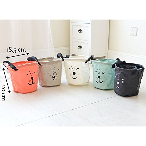 gossipboy süßem Gesicht Muster 20 x 18,4 cm klein rund Leinen & Baumwolle Stoff Wäschekorb, zusammenklappbar, Unterwäsche & kleine Gegenstände Lagerung Organizer grün - 2