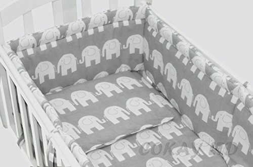 6pcs BABY SWINGING/ ROCKING CRIB /CRADLE BEDDING SET/ALL ROUND BUMPER 100% COTTON! (Grey Elephants)