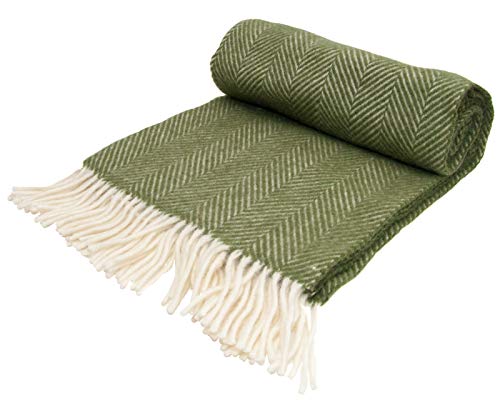 Herringbone pure new wool Knee Rug Olive Green BRITISH MADE