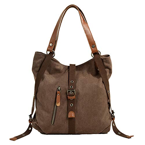 Preisvergleich Produktbild LAIDAYE Frauen Rucksack Mehrzweck-Segeltuch-Handtaschen Beiläufige Wilde Schulter Crossbody-Tasche Große Kapazität Im Freien College-Rucksack,Coffee-31 * 10 * 35cm