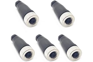BAYZCONN 5 Conector Hembra Circular M12 5 Polos B codificado, instalación en el Sitio, Conector Circular Industrial ip67 sin blindaje a Código Recto 125V 4a con cableado de sensores de 12 mm