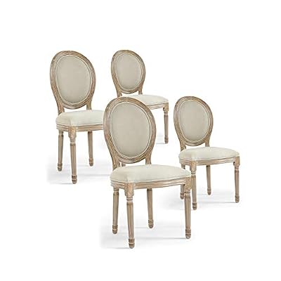 INTENSEDECO Lot de 4 chaises médaillon Louis XVI Tissu Beige