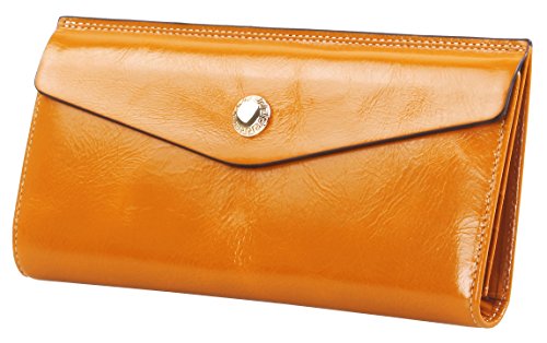 LH SAIERLONG® Womens Bifold Wallet Yellow Wax Genuine Leather Wallets