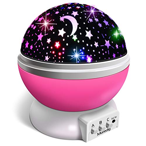 Sternenhimmel Projektor Moredig, LED Nachtlicht 360° Rotation Kinder Lampe, Einschlafhilfe mit Farbspiel Lampe Perfekt für Kinderzimmer(Rosa)