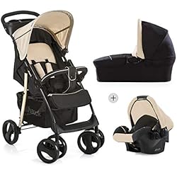 Hauck / Poussette Combinée 3 en 1 / Shopper SLX Trio Set / avec siège-auto Groupe 0 et nacelle / poussette sport / porte-boissons / légère / pliage compact / de la naissance jusqu'à 22 kg, noir beige (caviar beige)