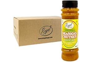 REGAL FOOD PRODUCTS BRINGING FOOD TO LIFE Regal Food Kashmiri Mango Chutney Case of 12 - Each Bottle 500ml, Mango Sauce, Mild Spice - Condiments - Smooth Blend of Mangoes - Sauces bottle