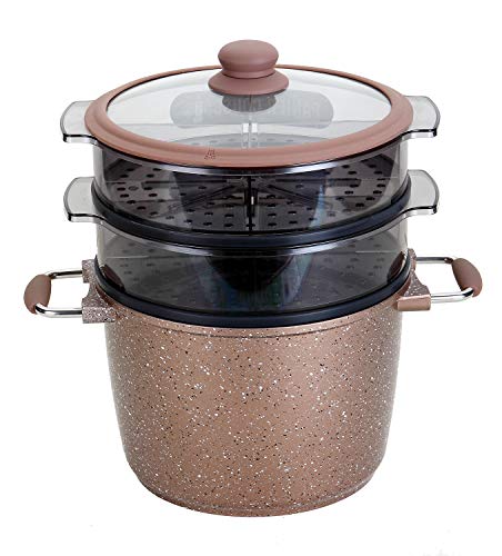 ROSSETTO Combiné Vapeur Multifonction 3 en 1, COUSCOUSSIER + CUIT-Vapeur + MARMITE, 24cm, Tous Feux Dont Induction, Revêtement Anti-adhérent