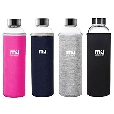 MIU COLOR 360ml/550ml Bouteille d’eau en Verre Borosilicate - Housse Anti-échaudage en Néoprène Écologique Sans BPA, PVC, Plastique et Plomb (Bleu Foncé, 550ml)